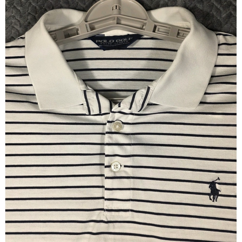 Polo Golf Ralph Lauren Shirt Men's Large White Blue Striped Pima Cotton